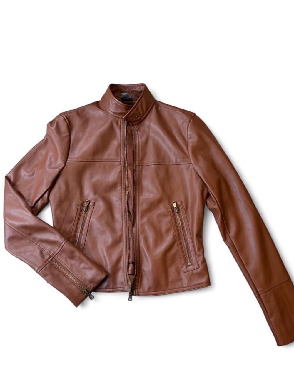 Worthington Brown Leather Zip-Front Jacket